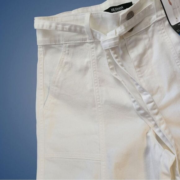 Hudson Jeans Women Wide-Led White Pants Premium Stretch Denim in Trendy Size 10 - Picture 12 of 15